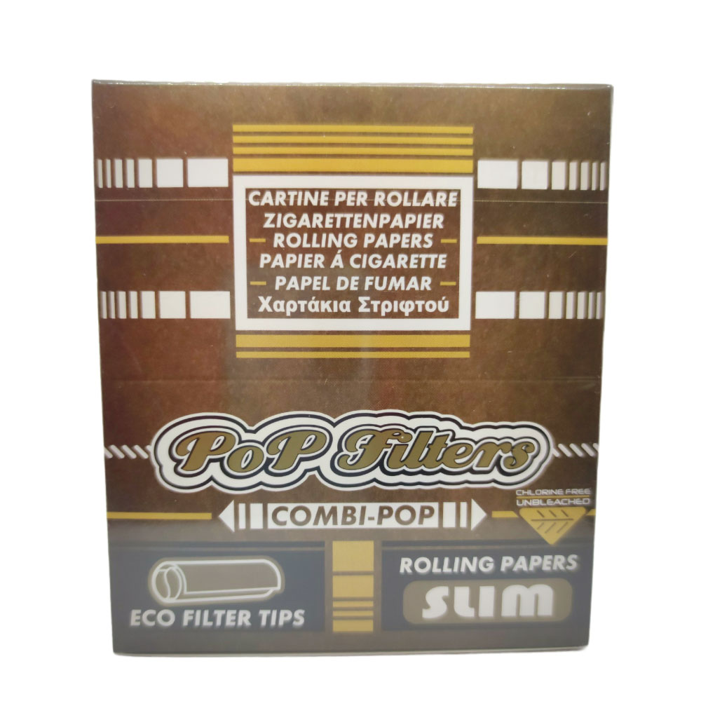 Papel para cigarrillo Pop Filter + Tips Slim brown x 24