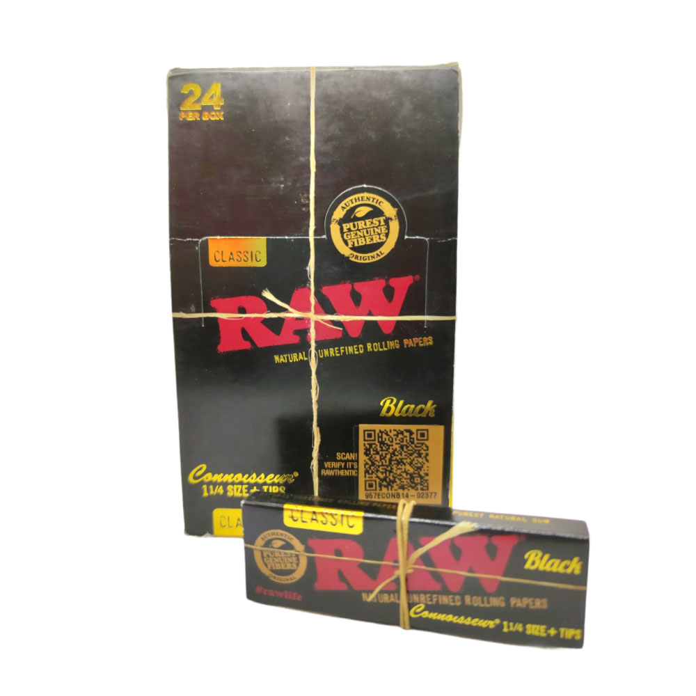 Papel para cigarrillo Raw Classic Black 1 1/4 + tips x 24